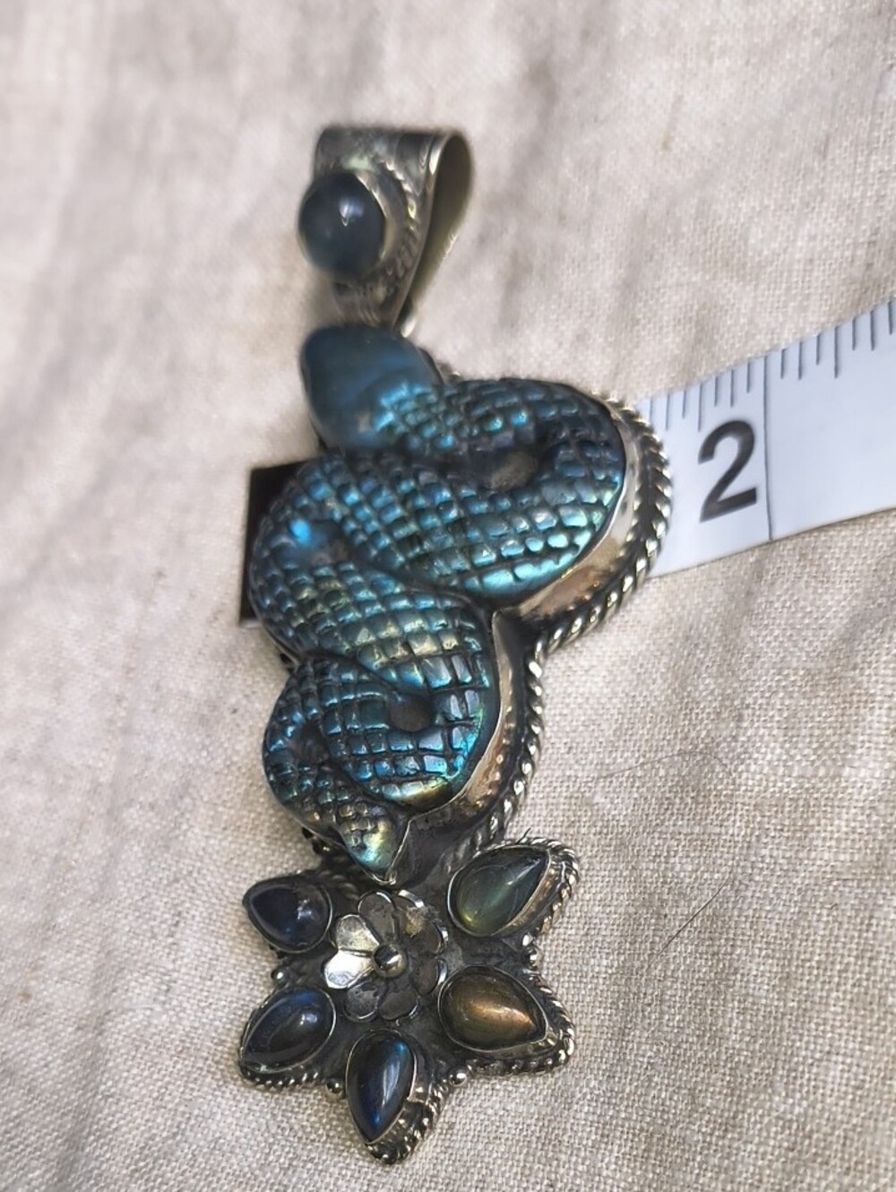 GORGEOUS HUGE STATEMENT Labradorite Snake Tibetan Silver Pendant Boho Chic Goth - Picture 10 of 11